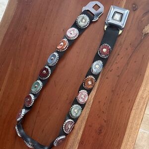 Authentic Little Earth Black Leather Belt with Vintage, Rare Bottle Cap Accents